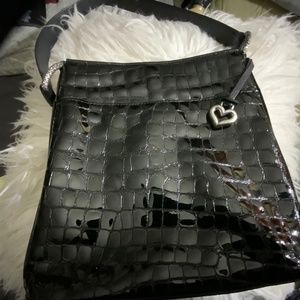 Brighton Crocodile Embos, black leather Crossbody bag